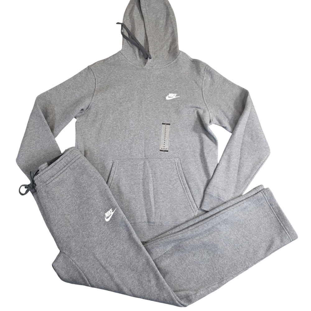 Nike NSW Sportswear Club Fleece Hoodie & Sweatpants Set Medium Gray Pullover NWT